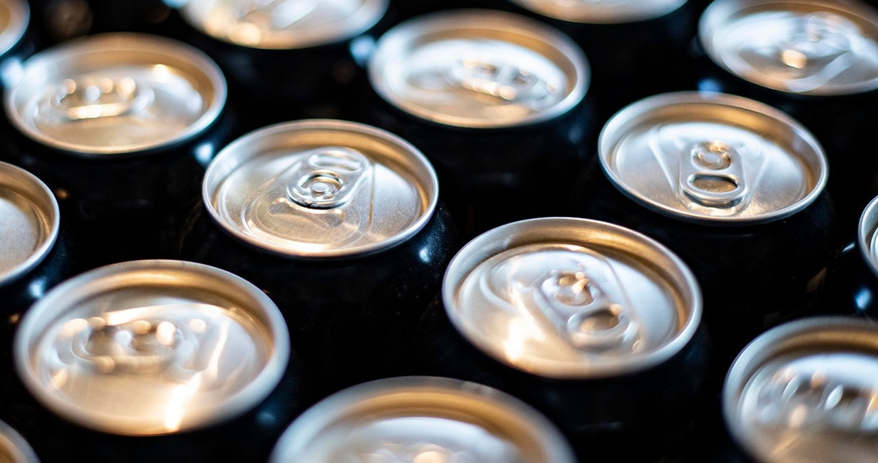 View of a display of aluminum cans